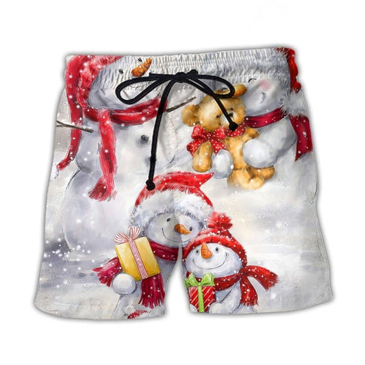 Christmas Snowman Love Painting Beach Shorts Pattern Detail For Sunny Outdoor Activities