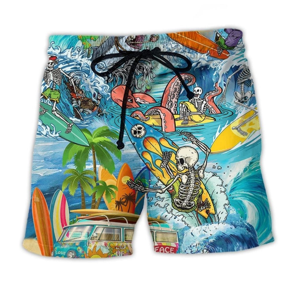 Hippie Live To Surf Beach Shorts Print Detail For Relaxed Warm Weather Outfits