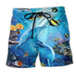 Dolphin Ocean Blue Beach Shorts Pattern View For Island Getaways And Summer Trips