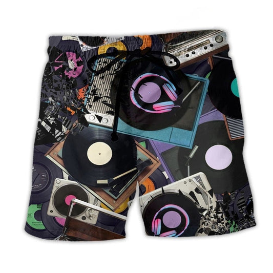 Melody Record Player Retro Beach Shorts For Warm Weather Outings And Easygoing Coastal Style