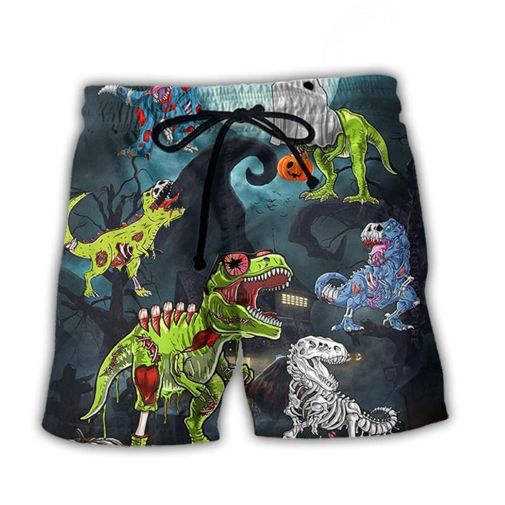 Zombie Saurus Halloween Beach Shorts For Oceanfront Weekends, Coastal Leisure, And Comfortable Resort Style