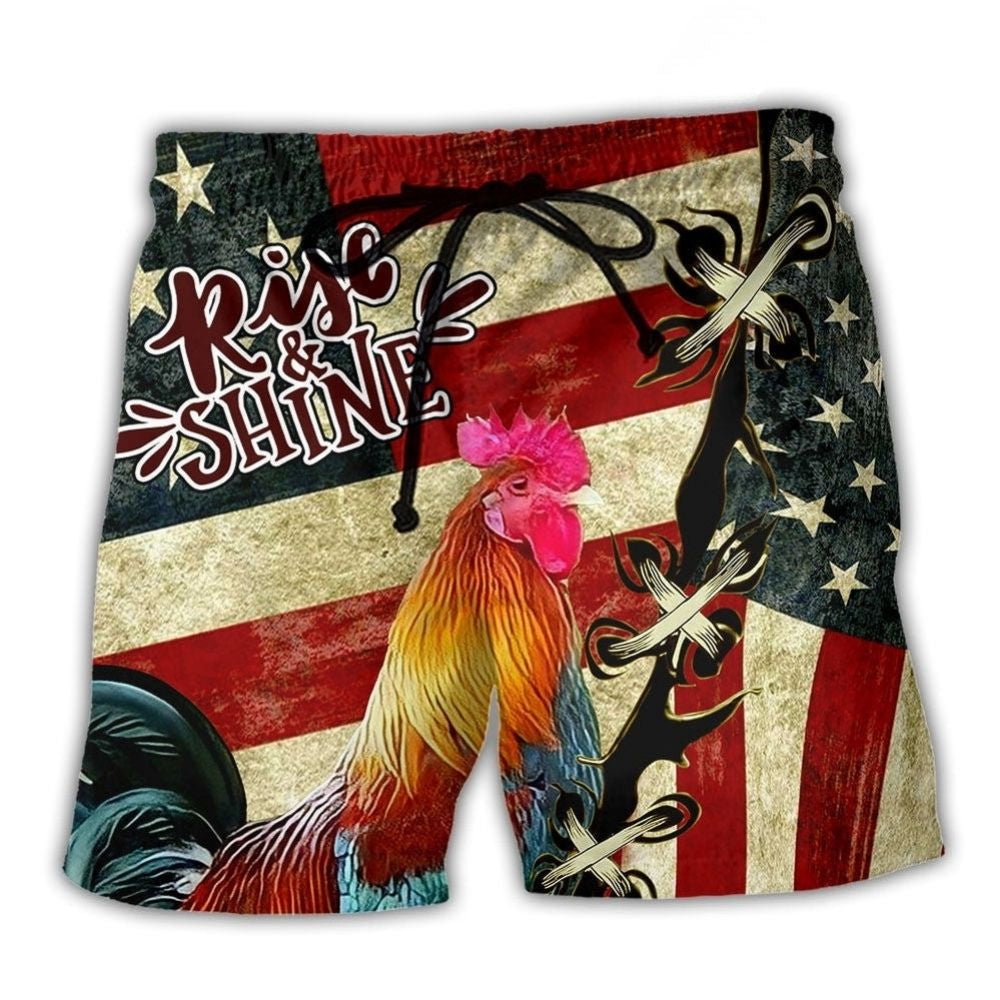 Farm Rooster Morning Rise Beach Shorts For Coastal Road Trips And Vacation Ready Style