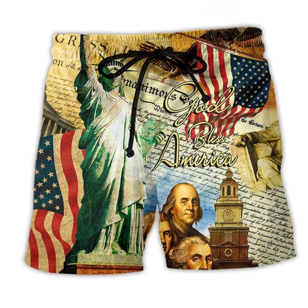 We The People Colorful Patriot Beach Shorts Design Detail For Weekend Getaways And Beach Days