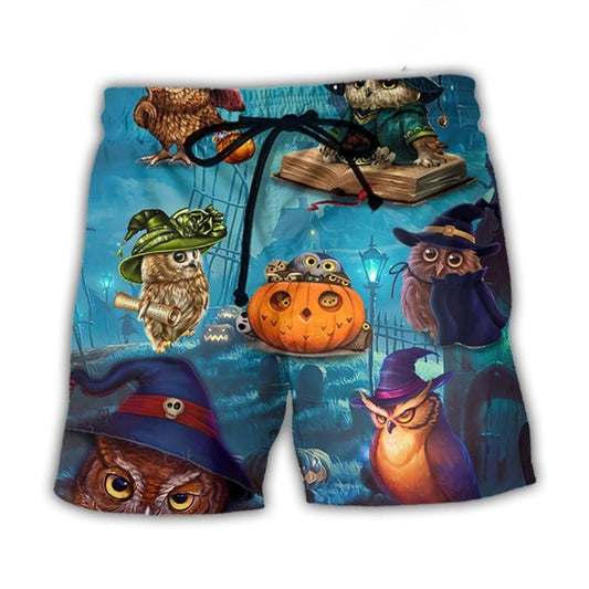 Halloween Owl Witch Night Sky Beach Shorts For Oceanfront Weekends And Casual Outdoor Comfort