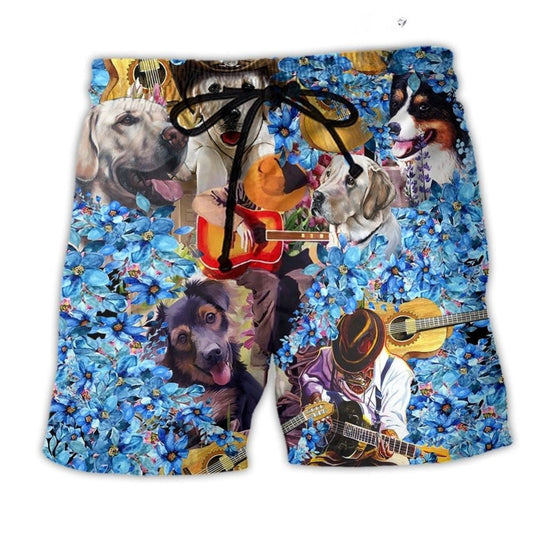 Guitar Dog Music Lover Humor Beach Shorts For Beach Trips And Relaxed Vacation Styling