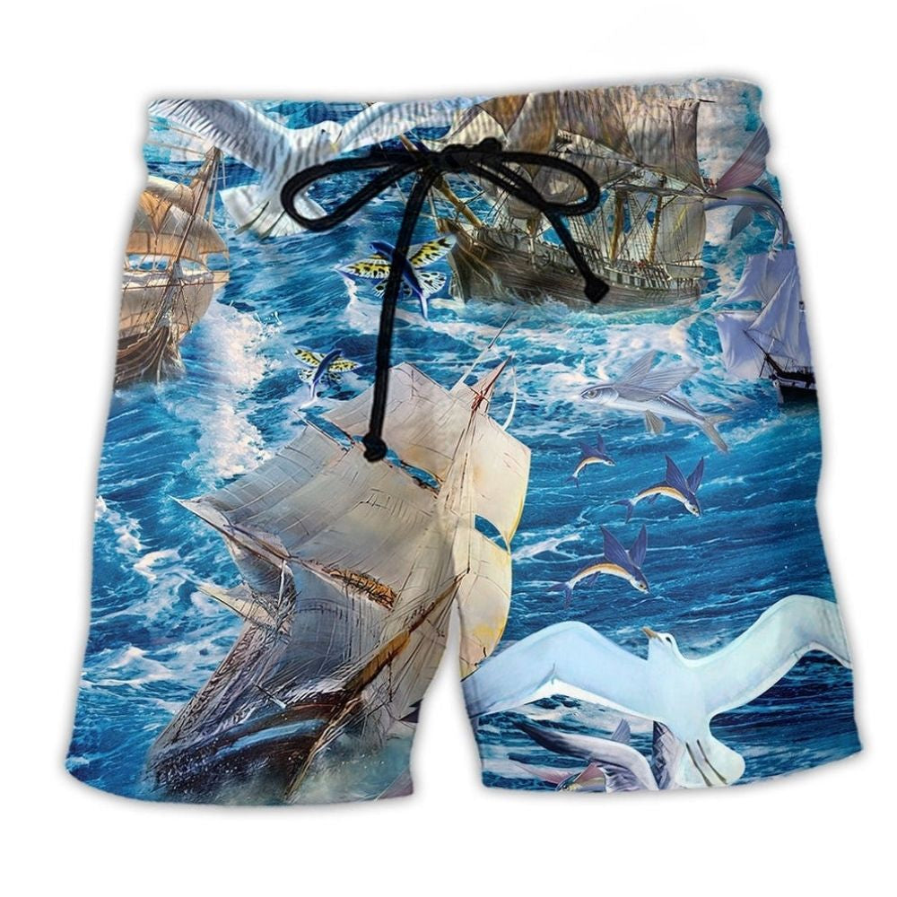 Sailing Far Fly Nautical Inspiration Beach Shorts For Coastal Road Trips And Laid Back Daily Wear