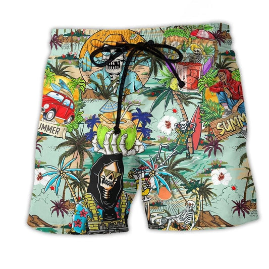 Tropical Skull Chill Out Summer Beach Shorts For Mythic Art Fans, Vacation Trips, And Outdoor Comfort