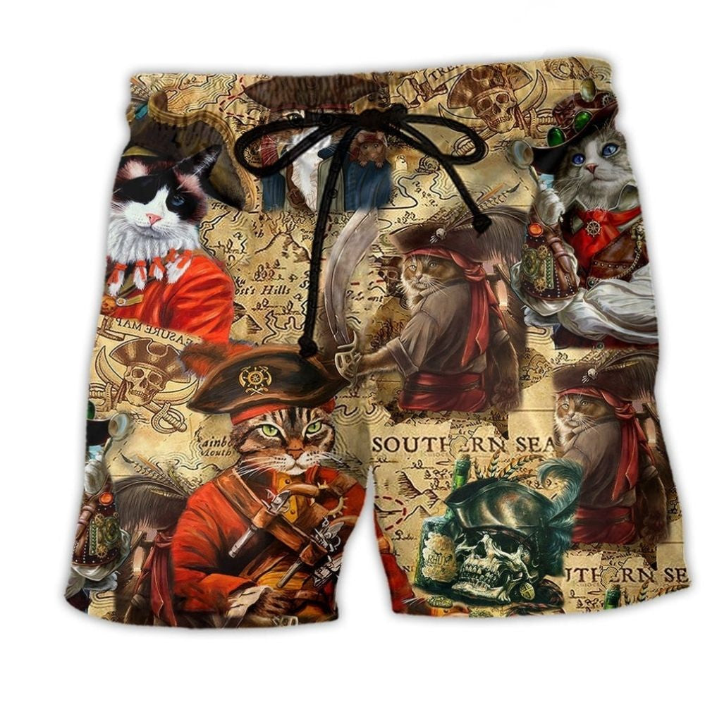 Cat Pirate Story Beach Shorts For Poolside Relaxation And Summer Adventures