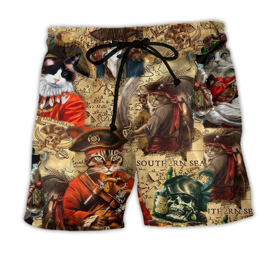 Cat Pirate Story Beach Shorts For Poolside Relaxation And Summer Adventures