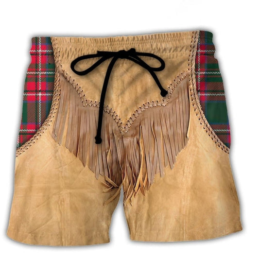 Vintage Santa Western Fringe Jacket Beach Shorts Pattern Detail For Sunny Outdoor Activities