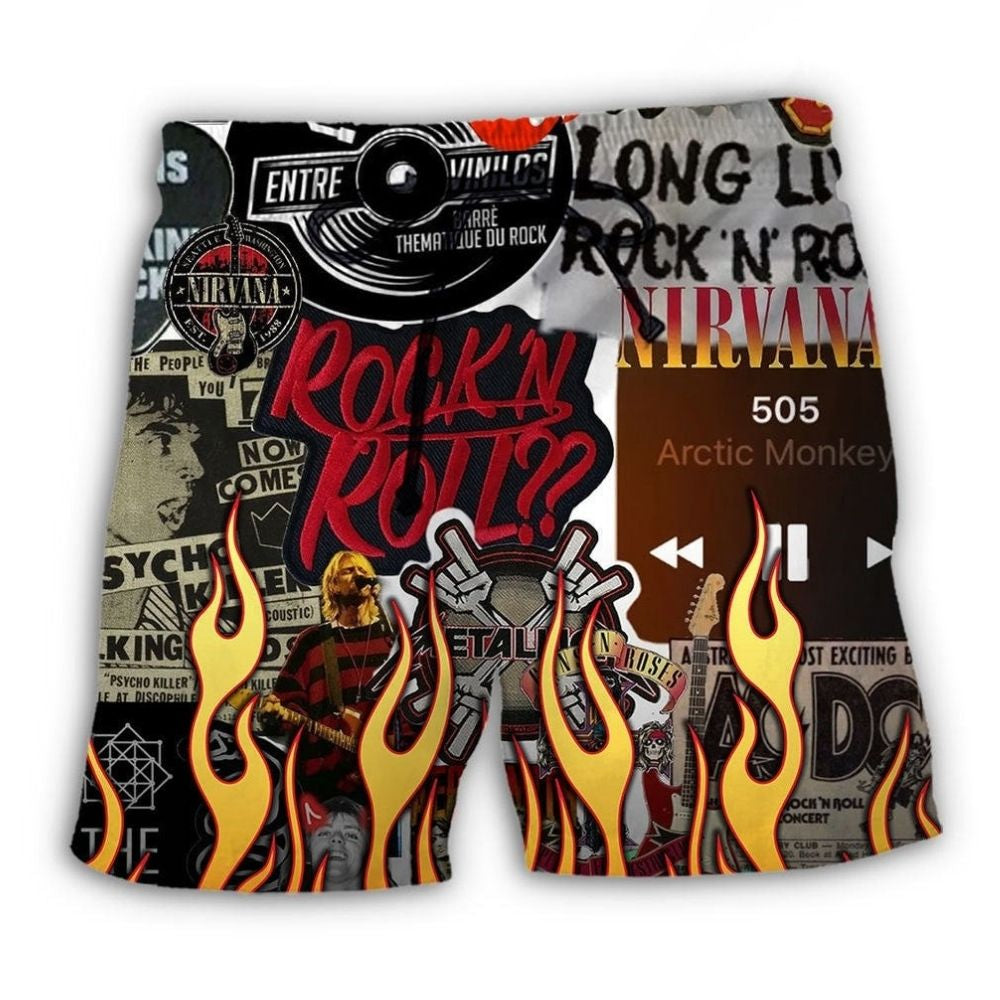 Rock Music Red Flame Energy Beach Shorts For Coastal Adventures And Relaxed Summer Wear