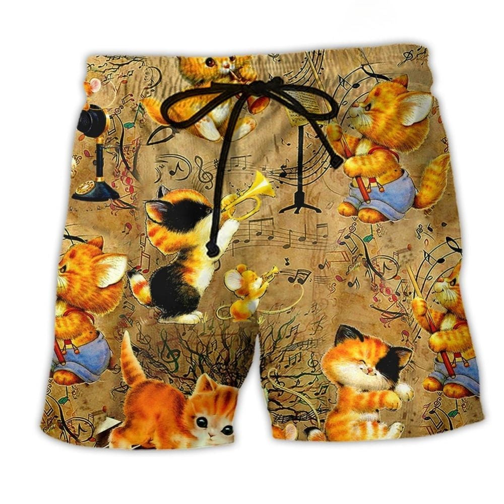 Baby Cat Loves Music Funny Beach Shorts For Tropical Getaways And Weekend Adventures