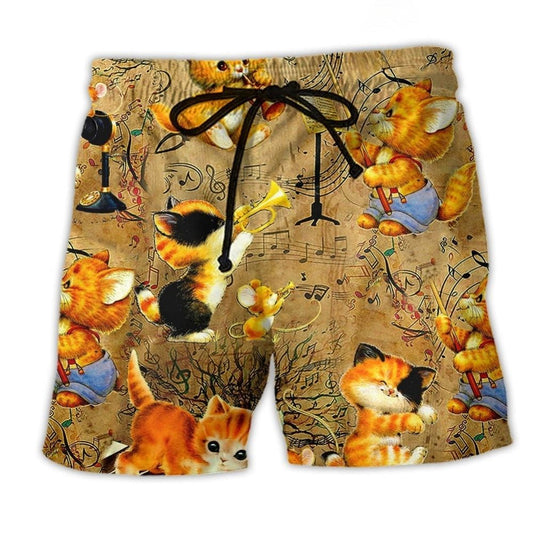Baby Cat Loves Music Funny Beach Shorts For Tropical Getaways And Weekend Adventures