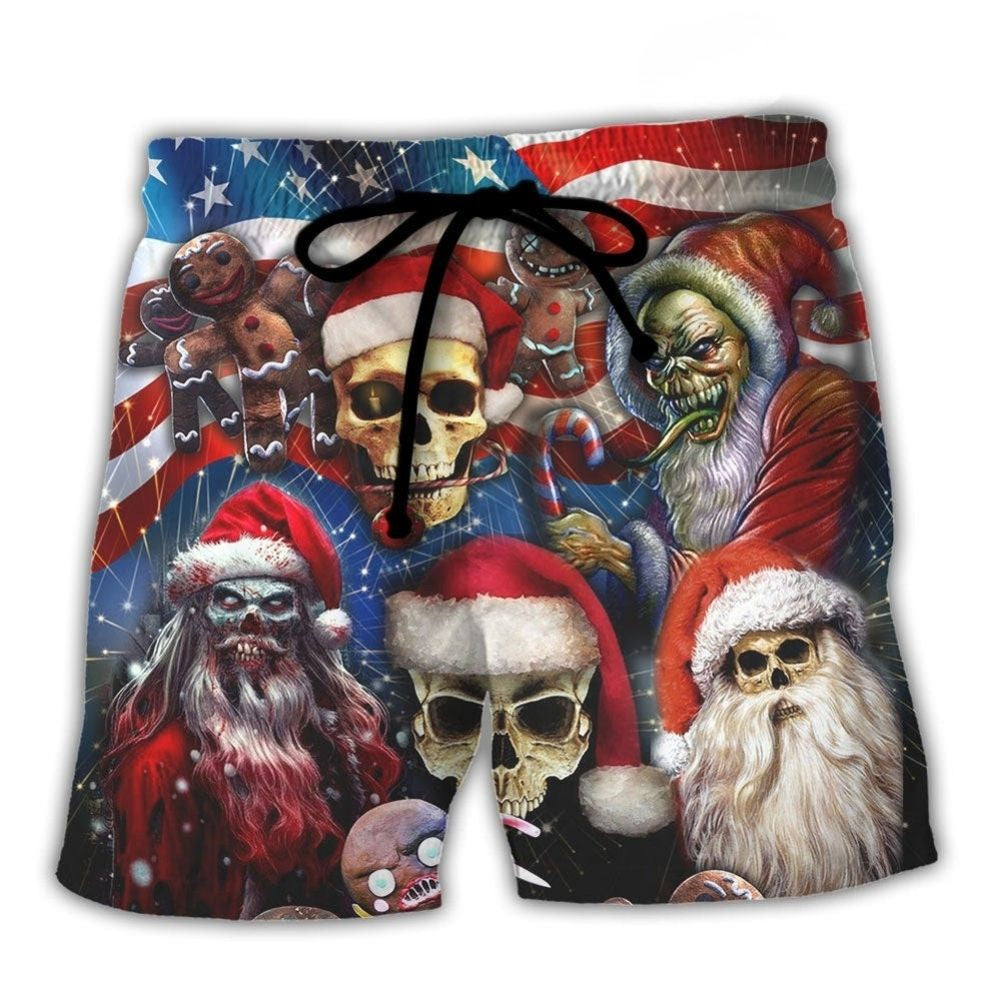 Christmas Skull Patriotic Dark Beach Shorts For Outdoor Adventures And Thoughtful Seasonal Gifts