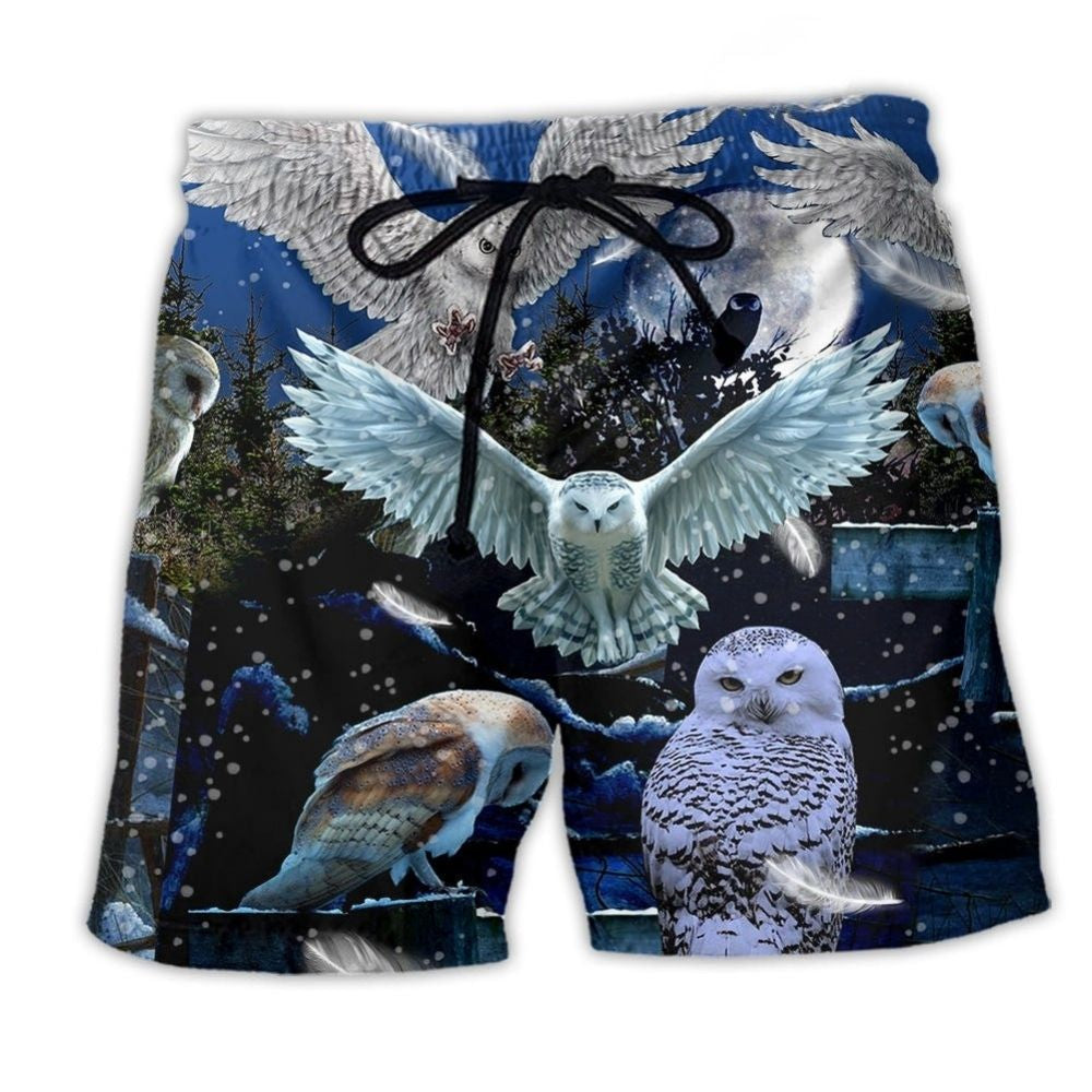 Owl Silent Night Singing Beach Shorts Pattern View For Wildlife Fans And Beach Days