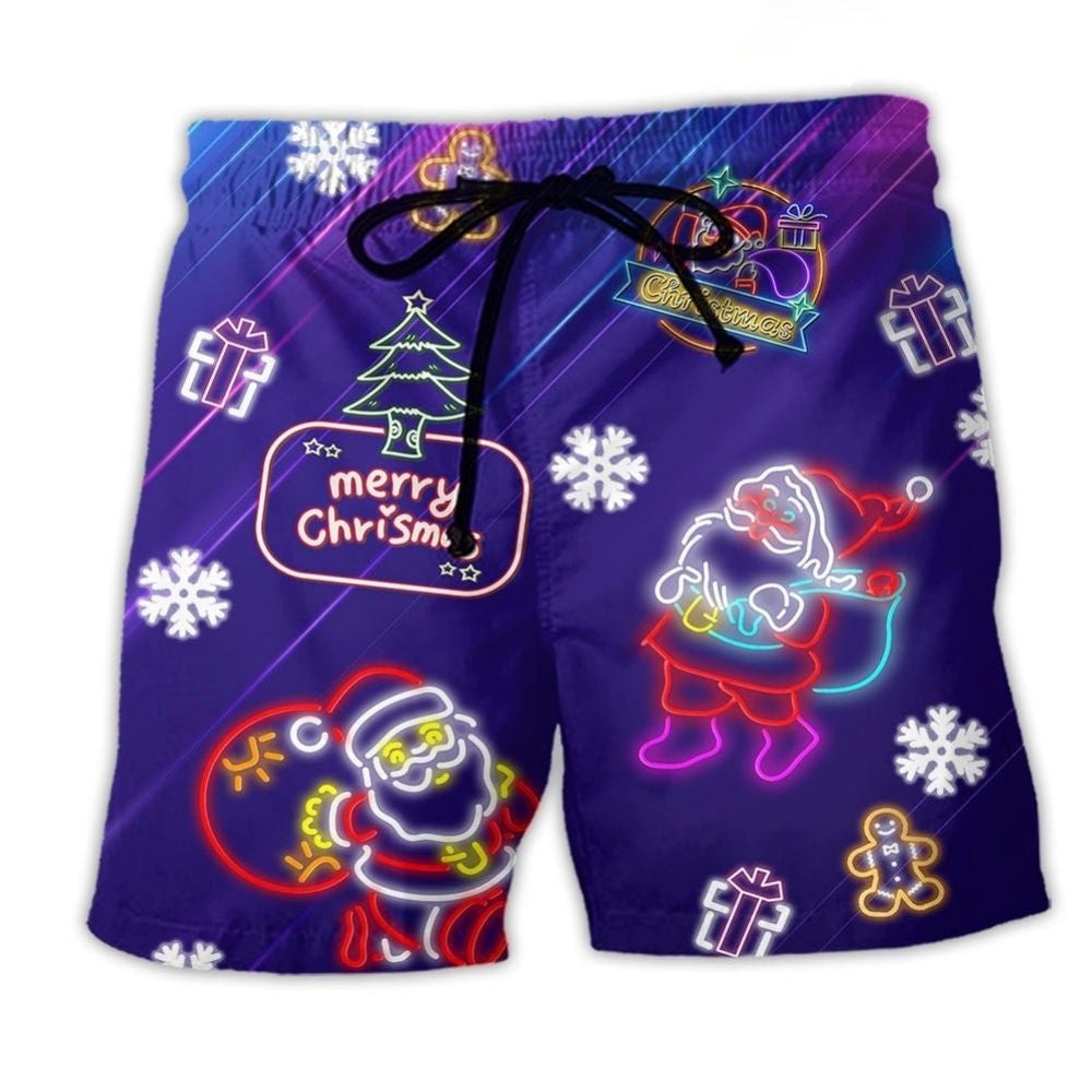Christmas Santa Neon Party Lights Beach Shorts Design Detail For Casual Warm Weather Outfits
