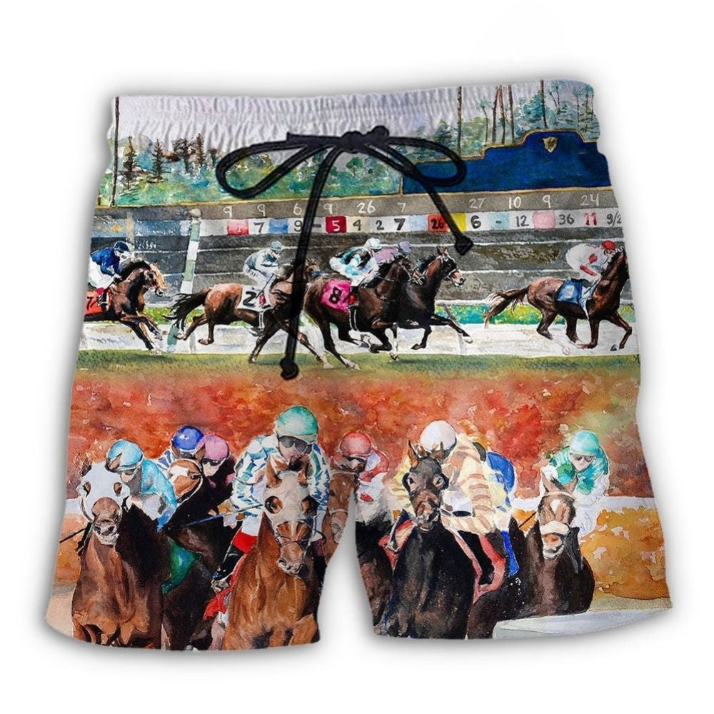 Horse Racing Wild Power Beach Shorts Print Detail For Beach Activities And Vacation Wear
