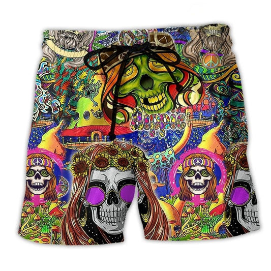 Bohemian Rock Roll Skull Beach Shorts For Holiday Cruises And Laid Back Daily Wear