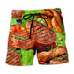 Beef Steak BBQ Grilling Lover Beach Shorts Pattern View For Resort Days And Outdoor Activities