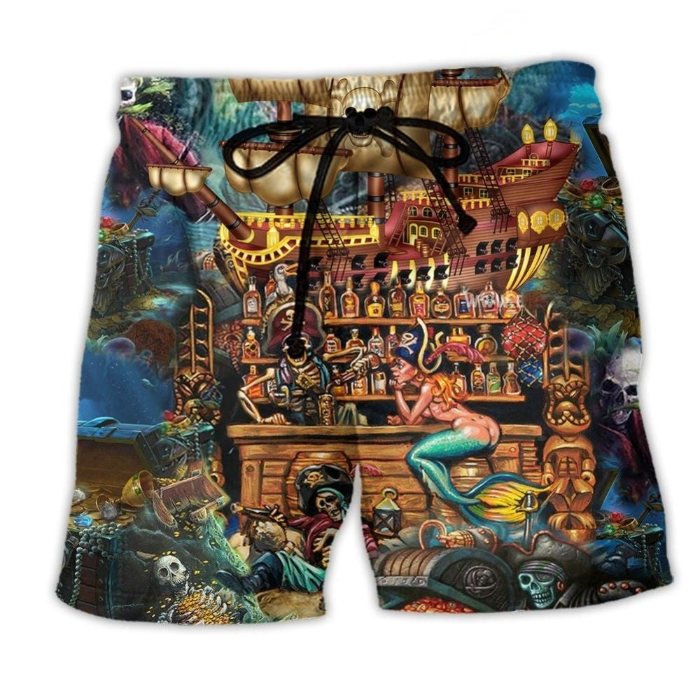 Skull Treasure Journey Beach Shorts Artwork Detail For Coastal Festival Trips