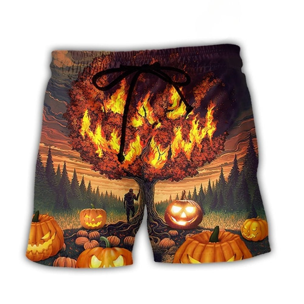 Halloween Burning Pumpkin Ghost Beach Shorts For Beach Days And Easy Warm Weather Wear