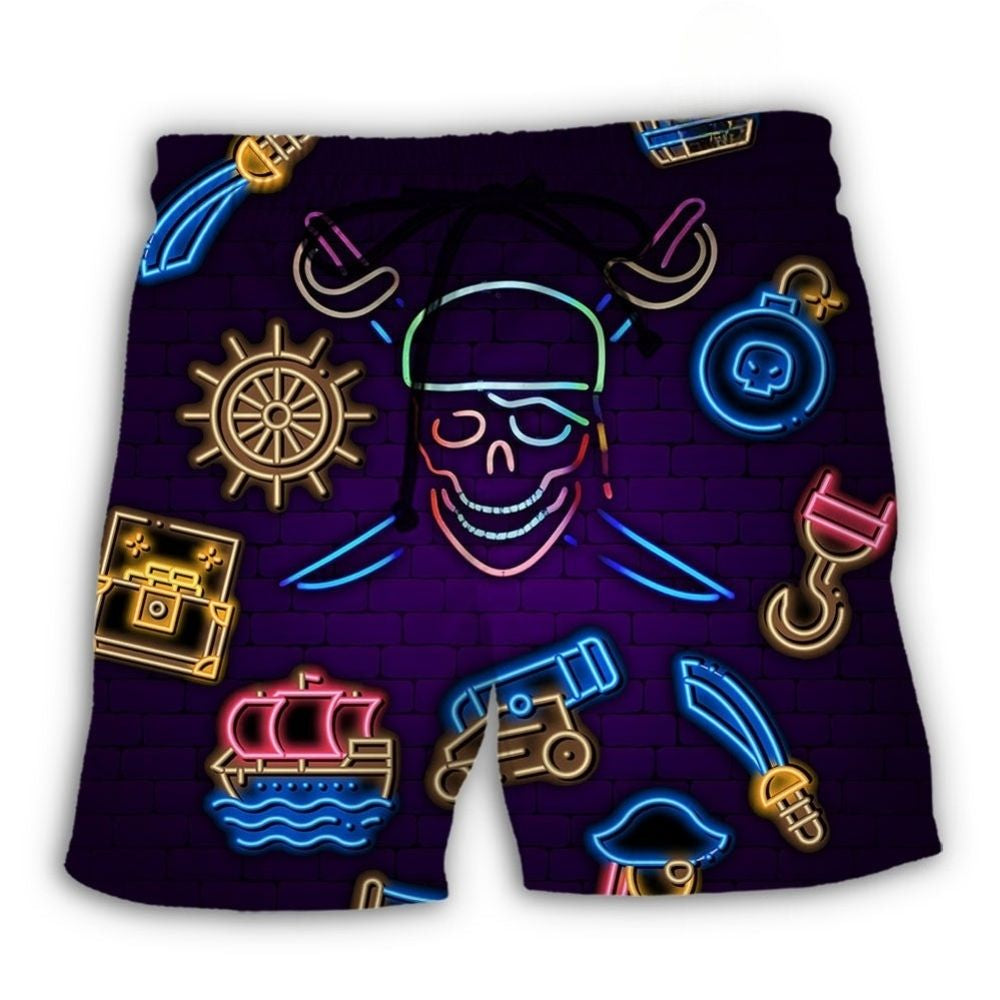 Neon Pirate Beach Shorts For Sunny Day Getaways And Easy Warm Weather Wear