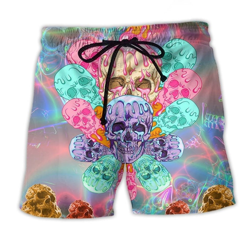 Cool Skull Ice Cream Pop Beach Shorts For Summer Gatherings, Coastal Travel, And Everyday Comfort