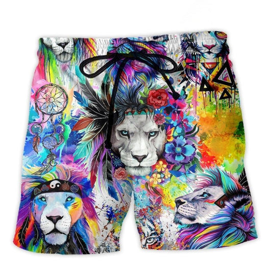 Colorful Lion Painting Cool Beach Shorts For Beach Trips And Relaxed Vacation Styling