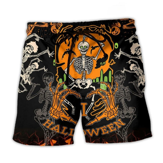 Halloween Dancing Skeleton Scary Beach Shorts For Halloween Vacation And Festival Style