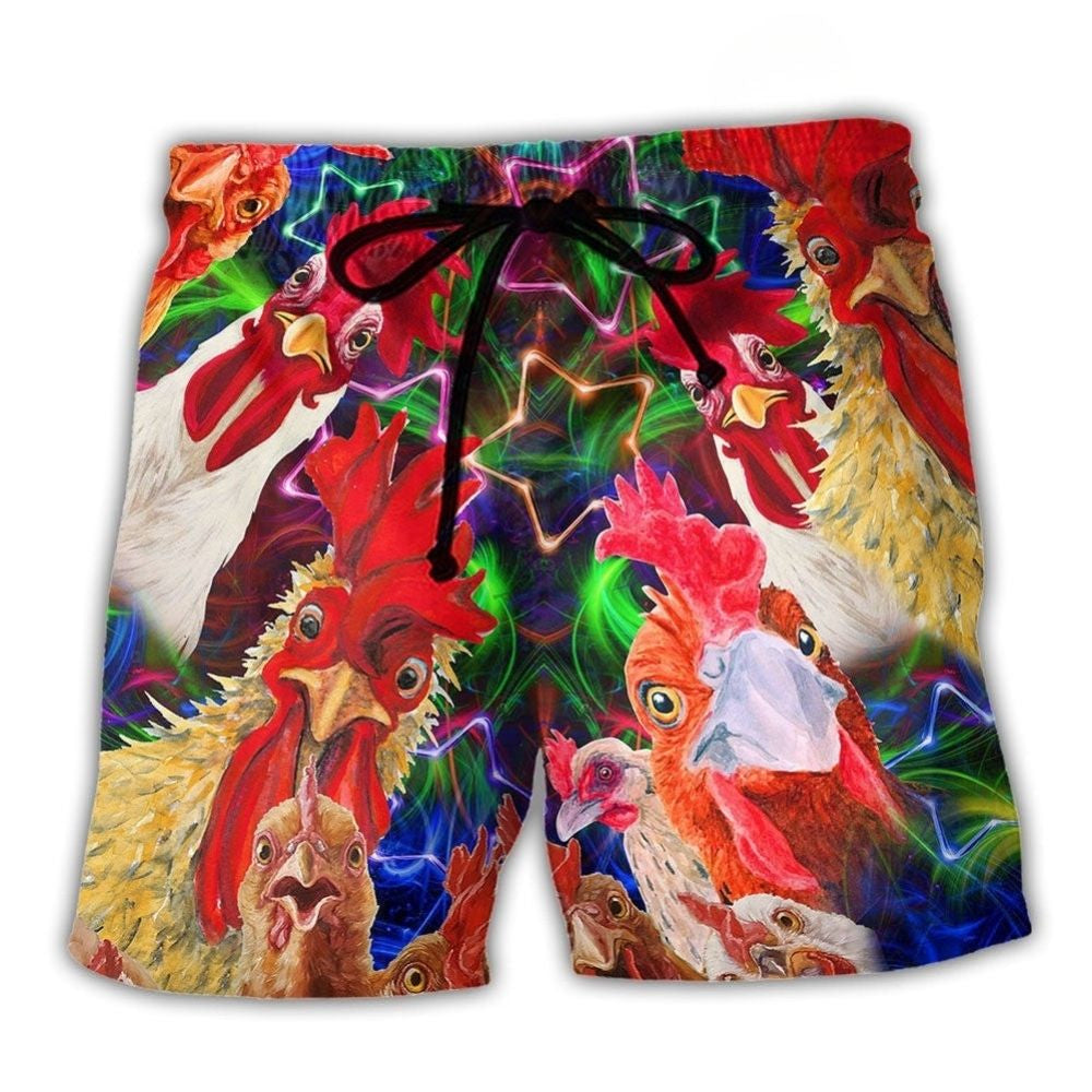 Rooster Oh Cluck Farmer Beach Shorts For Vacation Travel And Relaxed Casual Style
