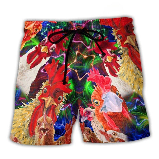 Rooster Oh Cluck Farmer Beach Shorts For Vacation Travel And Relaxed Casual Style