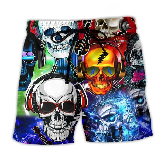 Skull Guitar Music Beach Shorts For Casual Day Trips And Warm Weather Wardrobe