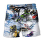 Winter Sleigh Snowy Mountain Beach Shorts For Nature Lovers, Beach Days, And Coastal Travel