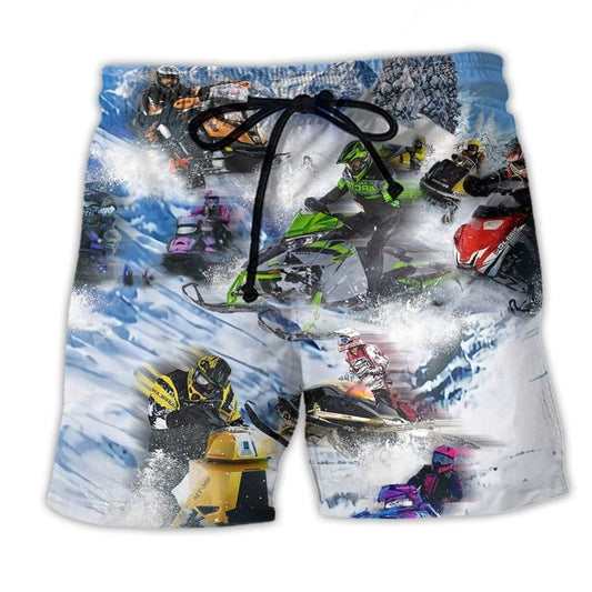 Winter Sleigh Snowy Mountain Beach Shorts For Nature Lovers, Beach Days, And Coastal Travel