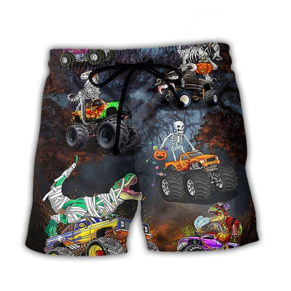 Halloween Skeleton Dinosaur Monster Truck Beach Shorts For Resort Getaways And Everyday Comfort