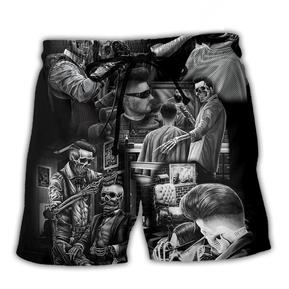 Skull Barber Hair Beach Shorts For Warm Weather Outings And Relaxed Holiday Style
