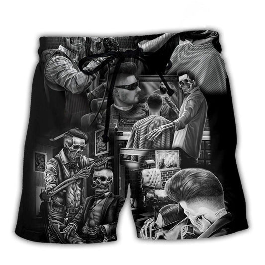 Skull Barber Hair Beach Shorts For Warm Weather Outings And Relaxed Holiday Style