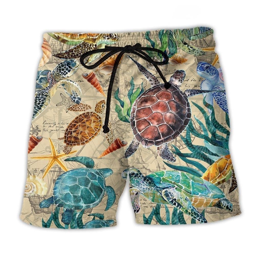 Turtle Ocean Vintage Beach Shorts For Casual Day Trips And Easygoing Coastal Style