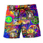 Hippie Mushroom Peace Colorful Beach Shorts Pattern View For Weekend Trips And Outdoor Activities