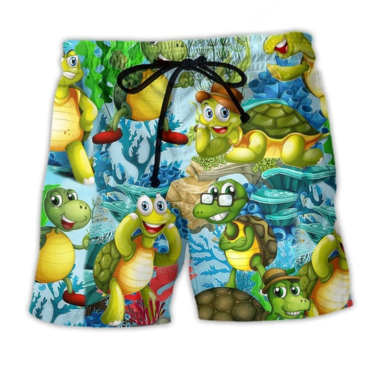 Funny Mini Turtle Happy Beach Shorts Design View For Summer Events And Coastal Getaways