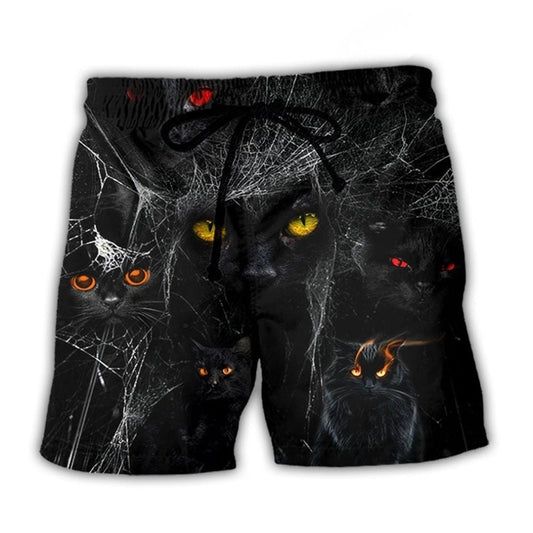 Halloween Black Cat Dark Beach Shorts For Tropical Holidays And Comfortable Resort Style