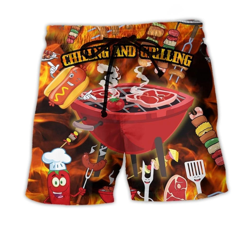 Food BBQ Chilling And Grilling Party Red Beach Shorts For Poolside Relaxation And Summer Adventures