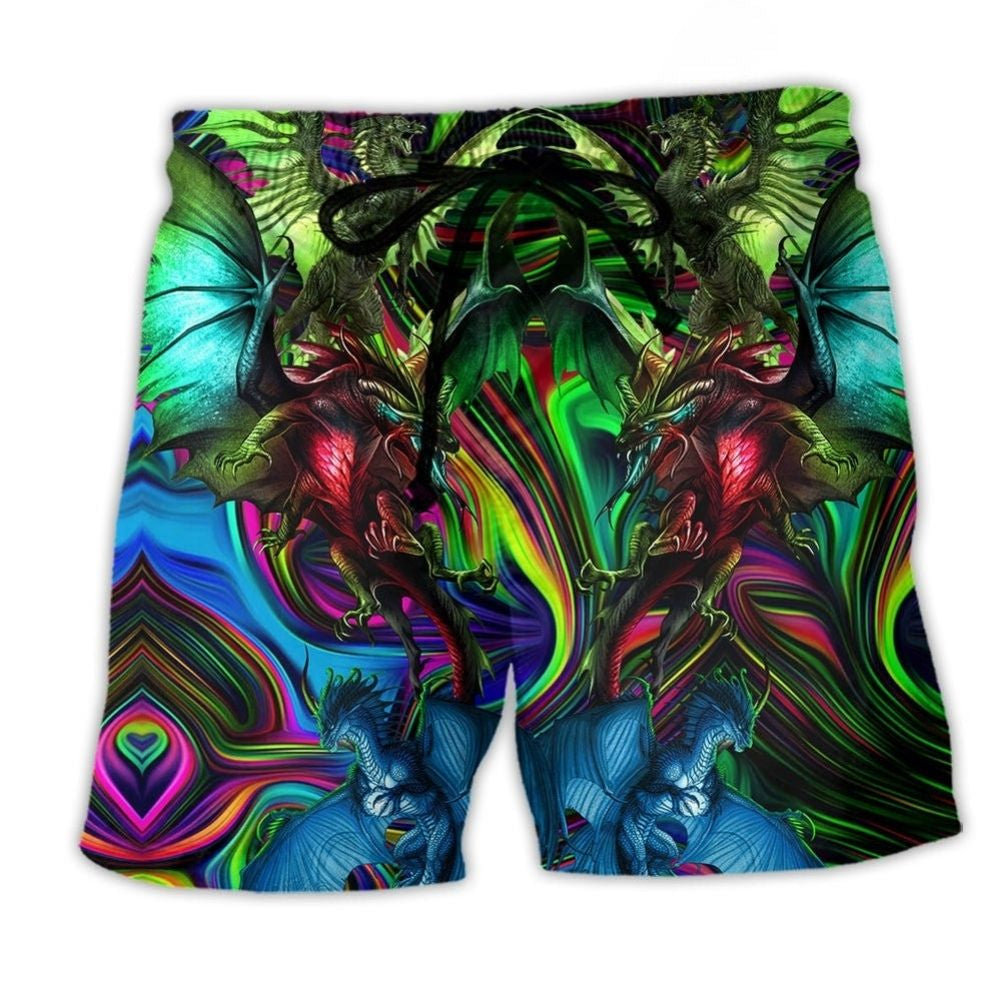 Neon Dragon Lover Fantasy Beach Shorts Pattern Detail For Sunny Outdoor Activities