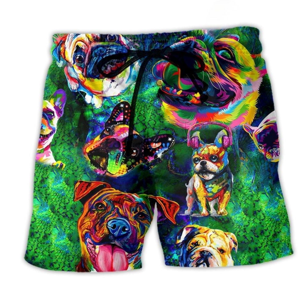 Pitbull Peace Love Colorful Beach Shorts Graphic Detail For Resort Trips And Casual Outings