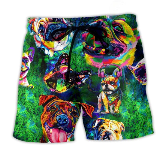 Pitbull Peace Love Colorful Beach Shorts Graphic Detail For Resort Trips And Casual Outings