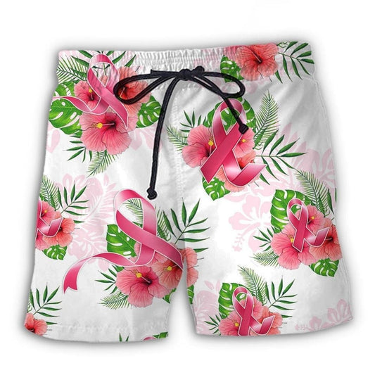 Breast Cancer Hope Life Floral Beach Shorts Pattern View For Vacation Travel And Outdoor Fun