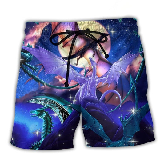 Dragon Galaxy Fantasy Beach Shorts For Summer Vacations And Distinctive Seasonal Style