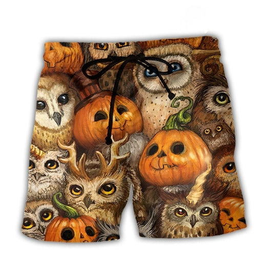 Halloween Owl Pumpkin Beach Shorts For Outdoor Adventures And Relaxed Casual Style