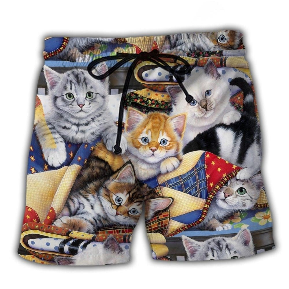 Cute Kitten Sweet Beach Shorts For Sunny Day Getaways And Flexible Everyday Wear