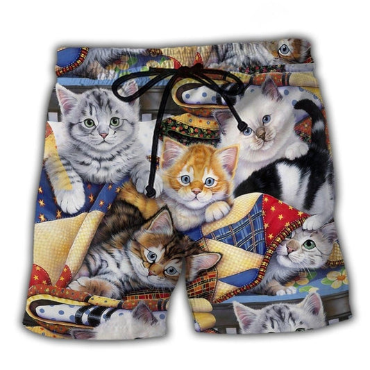 Cute Kitten Sweet Beach Shorts For Sunny Day Getaways And Flexible Everyday Wear
